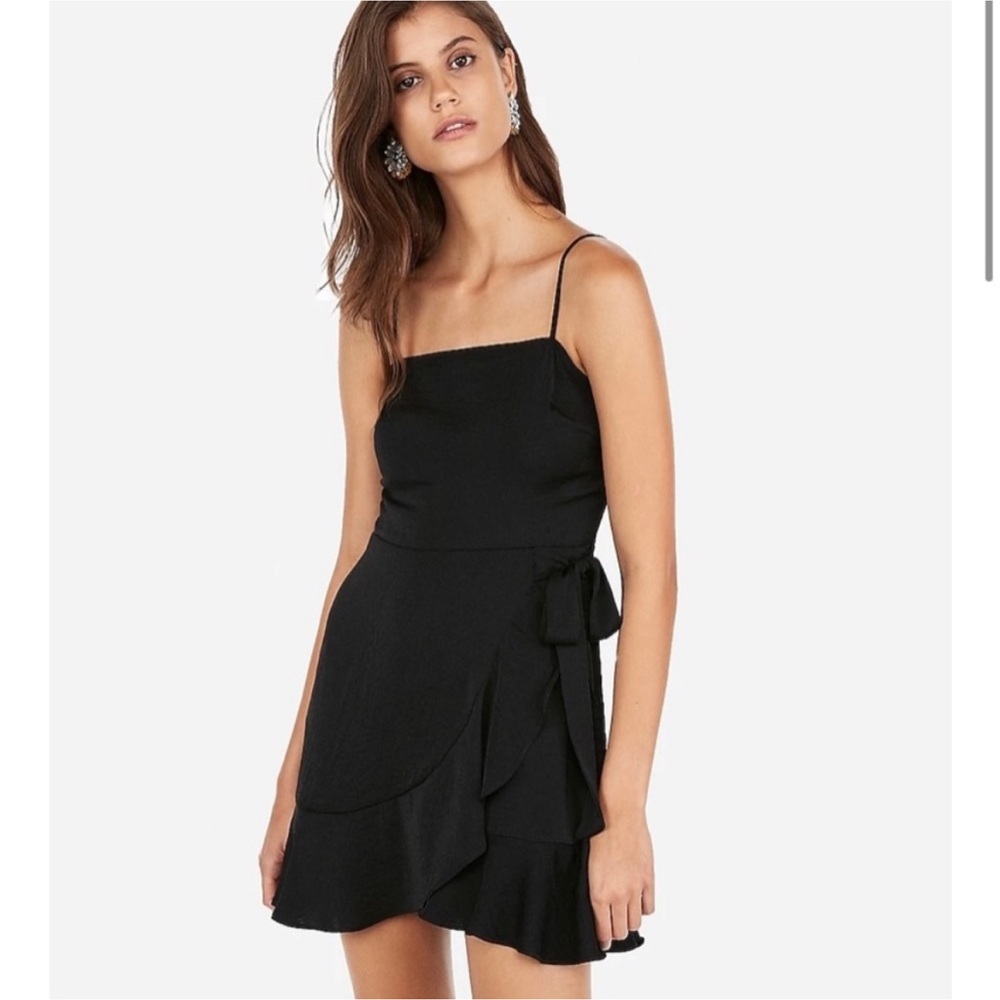 Express Square Neck Ruffle Cami Side Tie Black Dress Size Large